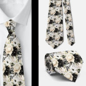 Schwarz-Weiß-Wasserfarben-Flora-Form-Neck-Tie Krawatte