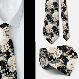 Schwarz-Weiß-Wasserfarben-Flora-Form-Neck-Tie Krawatte