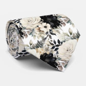 Schwarz-Weiß-Wasserfarben-Flora-Form-Neck-Tie Krawatte (Gerollt)