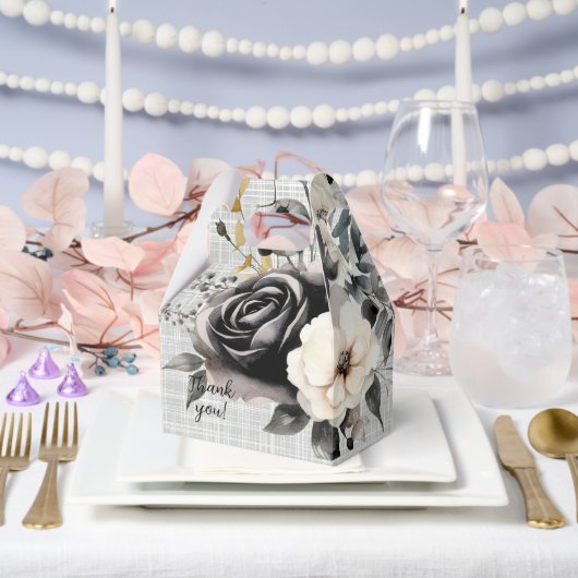 Schwarz-Weiß-Wasserfarben Florals Geschenkschachtel (Hochzeit)