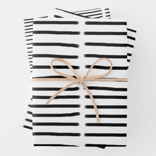 Schwarz-Weiß-Wasserfarben, handgezogene Linien Geschenkpapier Set (Beispiel)