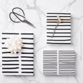 Schwarz-Weiß-Wasserfarben, handgezogene Linien Geschenkpapier Set