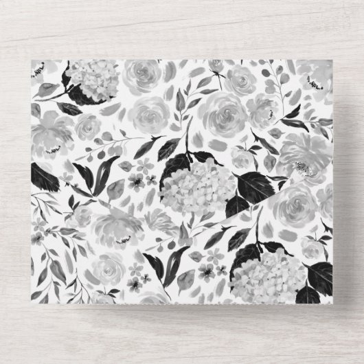 Schwarz-Weiß-Wasserfarben-Hochzeit All In One Einladung (Rückseite)