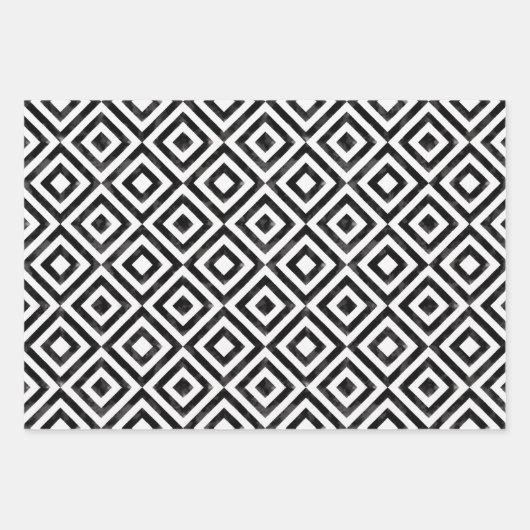 Schwarz-Weiß-Wasserfarben-Muster Geschenkpapier Set (Vorderseite)