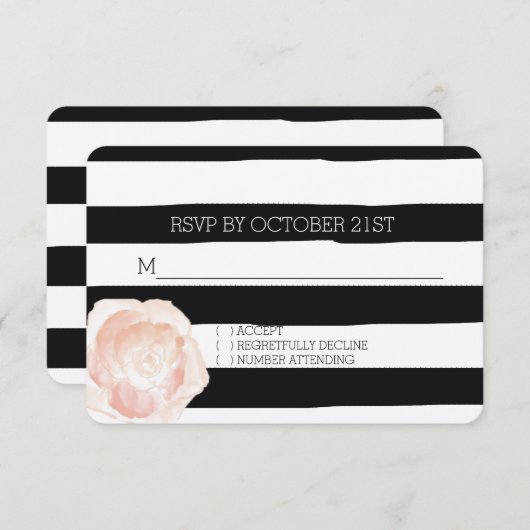 Schwarz-Weiß-Wasserfarben Streifen Rose UAWG Einladung (Vorne/Hinten)