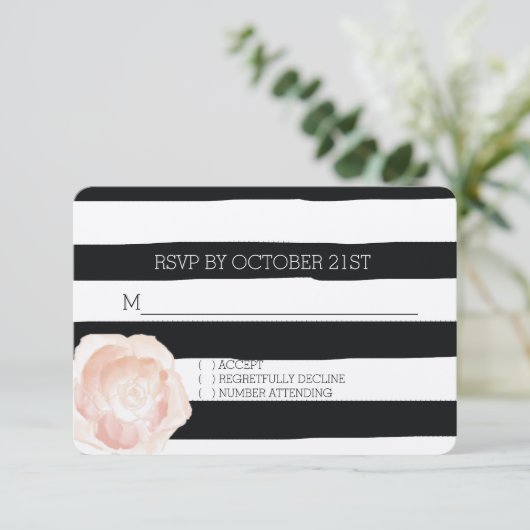 Schwarz-Weiß-Wasserfarben Streifen Rose UAWG Einladung (Stehend Vorderseite)