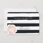 Schwarz-Weiß-Wasserfarben Streifen Rose UAWG Einladung (Vorderseite)