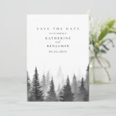 Schwarz-Weiß-Wasserfarbenwald-Hochzeit Save The Date (Stehend Vorderseite)