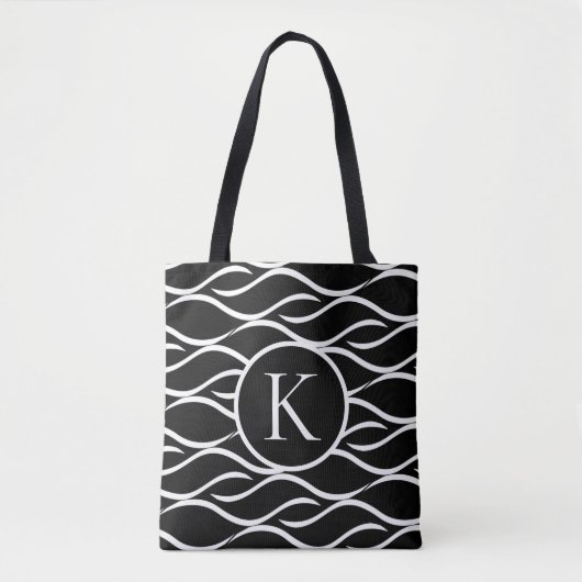 Schwarz-Weiß-Wave mit benutzerdefiniertem Monogram Tasche (Vorderseite)