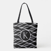 Schwarz-Weiß-Wave mit benutzerdefiniertem Monogram Tasche (Rückseite)