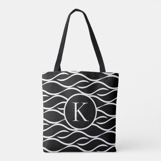 Schwarz-Weiß-Wave mit benutzerdefiniertem Monogram Tasche (Rückseite)
