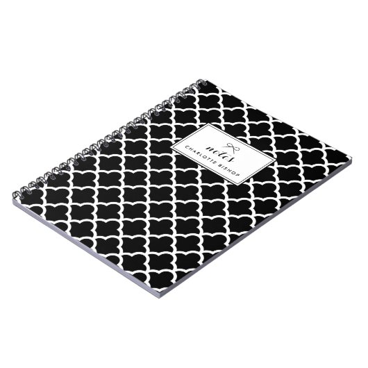 Schwarz-Weiß-Wave-Muster Personalisiert Notizblock (Linke Seite)