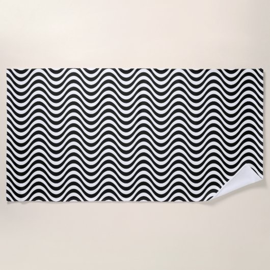 Schwarz-Weiß-Waves Strandtuch (Vorderseite)
