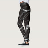 Schwarz-Weiß-Wavy-Abstraktion Leggings (Links)