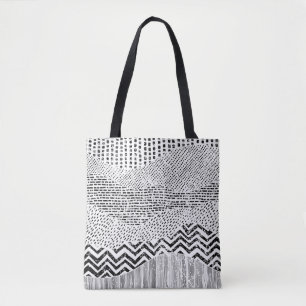 Schwarz-Weiß-Wavy-Muster. Handgezeichnet Ornament Tasche