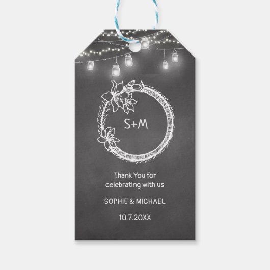 Schwarz-weiß Wedding Mason Jar Chalkboard Geschenkanhänger (Vorderseite)