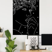 Schwarz-Weiß-Weibliche Kiss Line Kunst, Dichtung u Poster (Heimbüro)