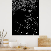 Schwarz-Weiß-Weibliche Kiss Line Kunst, Dichtung u Poster (Küche)