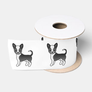 Schwarz-Weiß-Weichmantel Chihuahua Niedlicher Hund Satinband