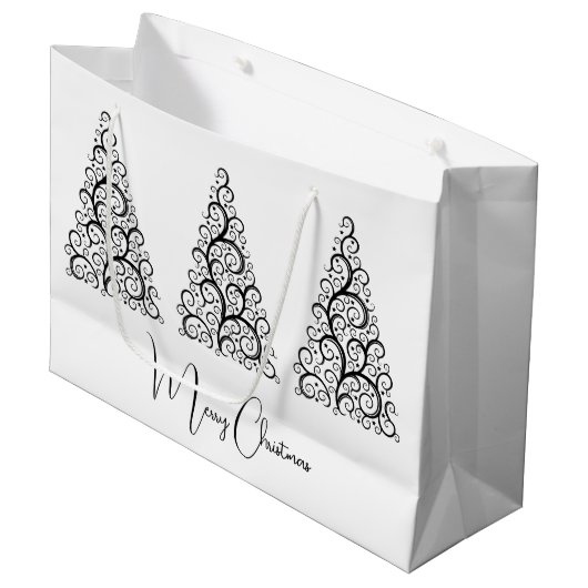 Schwarz-Weiß-Weihnachten Große Geschenktüte (Vorderseite Schrägansicht)