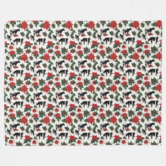Schwarz & Weiß Weihnachten Holstein Milchkühe Blum Fleecedecke (Vorderseite (Horizontal))
