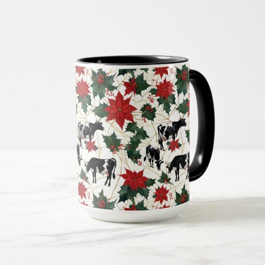 Schwarz & Weiß Weihnachten Holstein Milchkühe Blum Tasse (VorderseiteRechts)