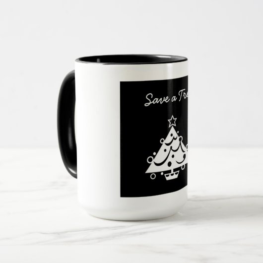 Schwarz-Weiß-Weihnachten Rettete den Baum Tasse (Vorderseite Links)
