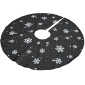 Schwarz-Weiß Weihnachten Schneeflocken Wintermuste Polyester Weihnachtsbaumdecke (Schrägansicht)