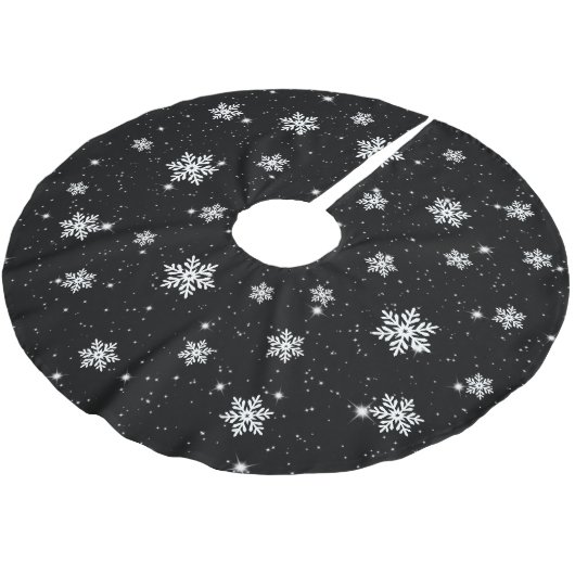 Schwarz-Weiß Weihnachten Schneeflocken Wintermuste Polyester Weihnachtsbaumdecke (Schrägansicht)