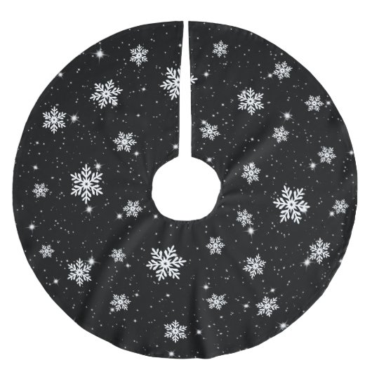 Schwarz-Weiß Weihnachten Schneeflocken Wintermuste Polyester Weihnachtsbaumdecke (Vorderseite)