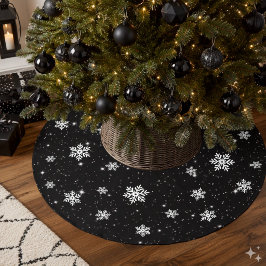 Schwarz-Weiß Weihnachten Schneeflocken Wintermuste Polyester Weihnachtsbaumdecke