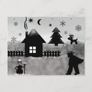 Schwarz-Weiß-Weihnachts-Postkarte Feiertagspostkarte