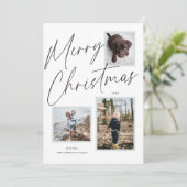 Schwarz-Weiß Weihnachts-Script-Foto Feiertagskarte (Stehend Vorderseite)