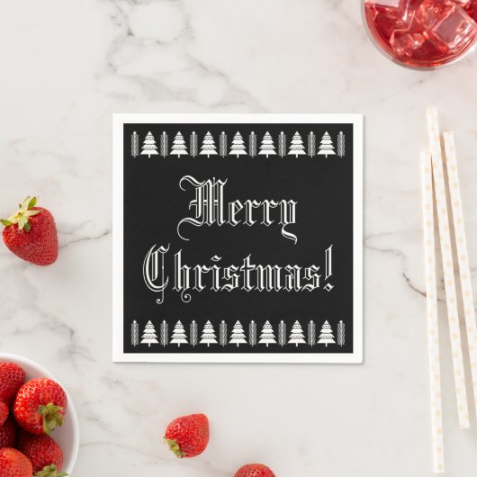 Schwarz-Weiß Weihnachtsbaum Custom Text Moderner Serviette (Beispiel)