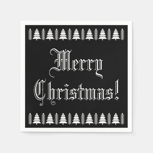 Schwarz-Weiß Weihnachtsbaum Custom Text Moderner Serviette (Vorderseite)