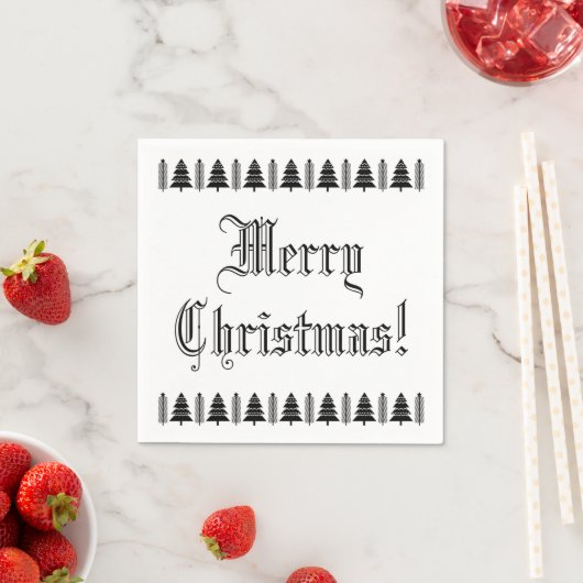 Schwarz-Weiß Weihnachtsbaum Custom Text Moderner Serviette (Beispiel)
