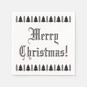 Schwarz-Weiß Weihnachtsbaum Custom Text Moderner Serviette