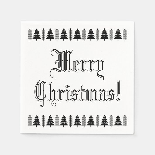 Schwarz-Weiß Weihnachtsbaum Custom Text Moderner Serviette (Vorderseite)