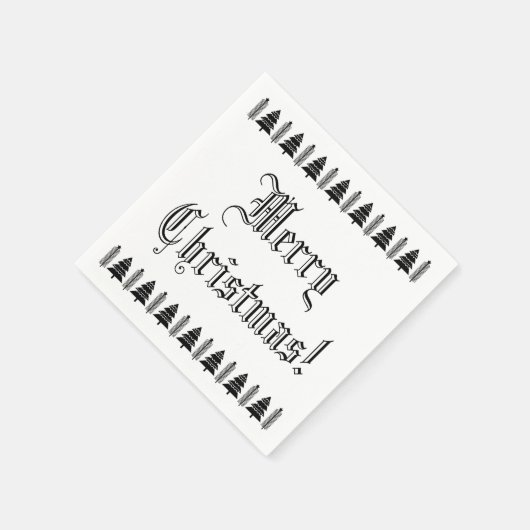 Schwarz-Weiß Weihnachtsbaum Custom Text Moderner Serviette (Ecke)