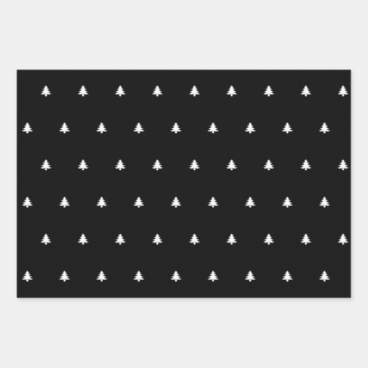 Schwarz/Weiß Weihnachtsbaum Einfaches Symbol Muste Geschenkpapier Set (Vorderseite 2)