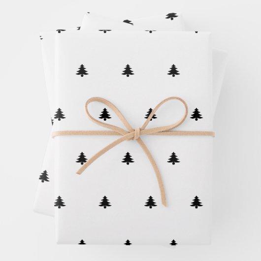 Schwarz/Weiß Weihnachtsbaum Einfaches Symbol Muste Geschenkpapier Set (Beispiel)