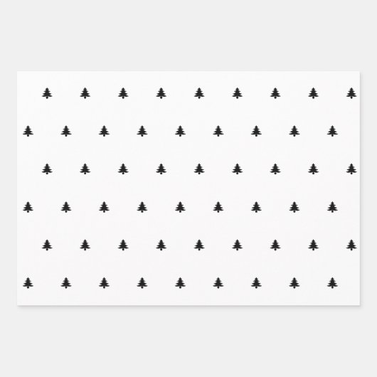 Schwarz/Weiß Weihnachtsbaum Einfaches Symbol Muste Geschenkpapier Set (Vorderseite)
