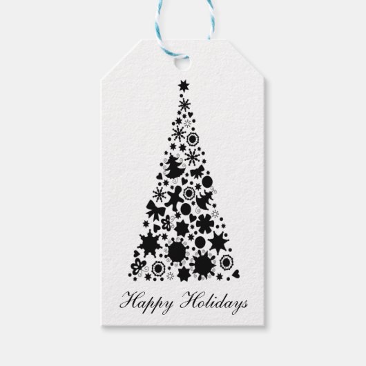 Schwarz-Weiß-Weihnachtsbaum Geschenkanhänger (Vorderseite)