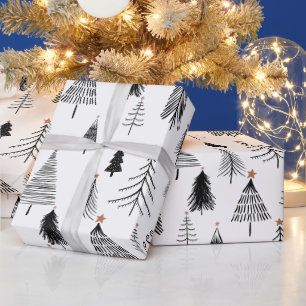 Schwarz-Weiß-Weihnachtsbaum Geschenkpapier