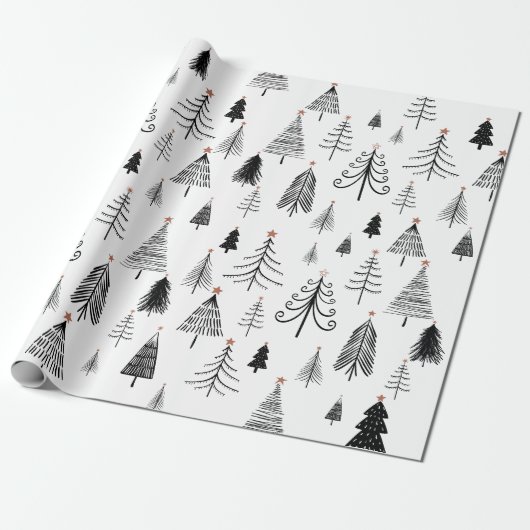 Schwarz-Weiß-Weihnachtsbaum Geschenkpapier (Ungerollt)
