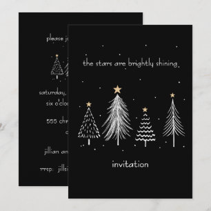 Schwarz-Weiß Weihnachtsbaum Gold Stars Einladung