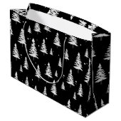 Schwarz-Weiß-Weihnachtsbaum Große Geschenktüte (Rückseite Schrägansicht)