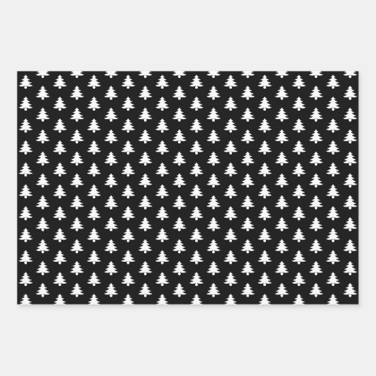 Schwarz/Weiß-Weihnachtsbaum Ikonisches Muster Geschenkpapier Set (Vorderseite 3)