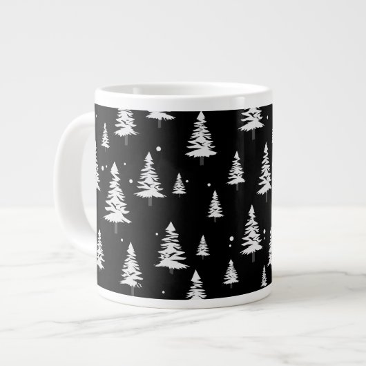 Schwarz-Weiß-Weihnachtsbaum Jumbo-Tasse (Vorderseite Links)