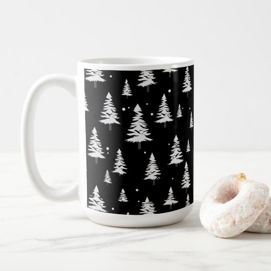 Schwarz-Weiß-Weihnachtsbaum Kaffeetasse (Mit Donut)